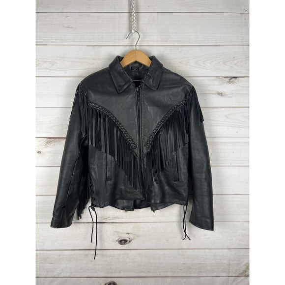 Frontier Leathers Jackets & Blazers - Frontier Jacket Womens 14 Leather Fringe Black Motorcycle Western Biker Cowboy